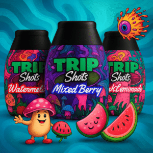 TRIP Shots Watermelon Mixed Berry and Pink Lemonade bottles